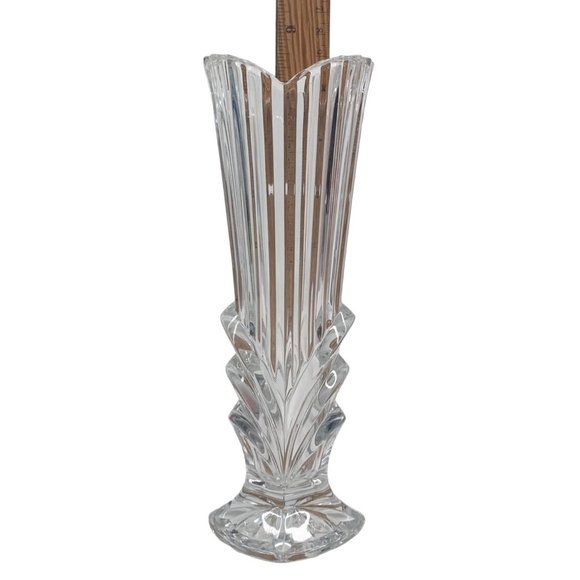 Bud Vase Clear Glass Fluted 8" High Heavyweight Flared Ribbed Footed for Flowers - Picture 2 of 7